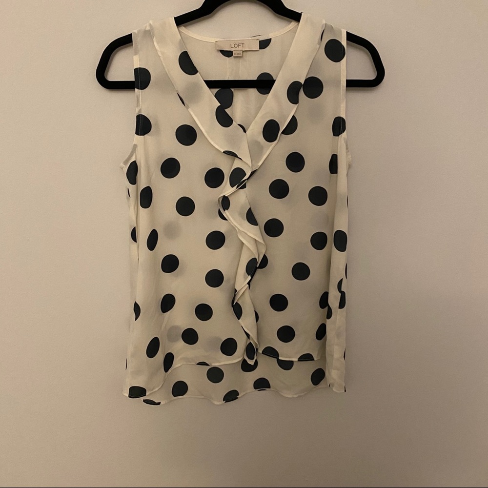 LOFT polka dot ruffle collar shell tank